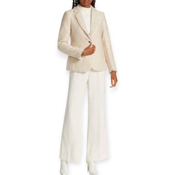 Elie Tahari One-Button Front Long Sleeves Metallic Tweed Blazer SZ 2 Pink Ivory - Picture 1 of 12